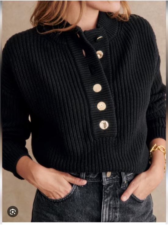 Sezane Sweaters - Sezane Black Ribbed Sweater with Gold Buttons